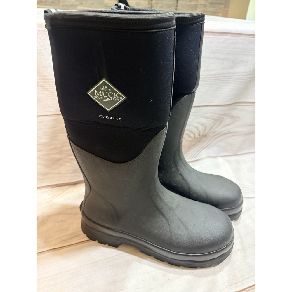 Muck Boot Chore ST Steel Toe Waterproof Tall Work Boots Black Mens 8 Womens 9